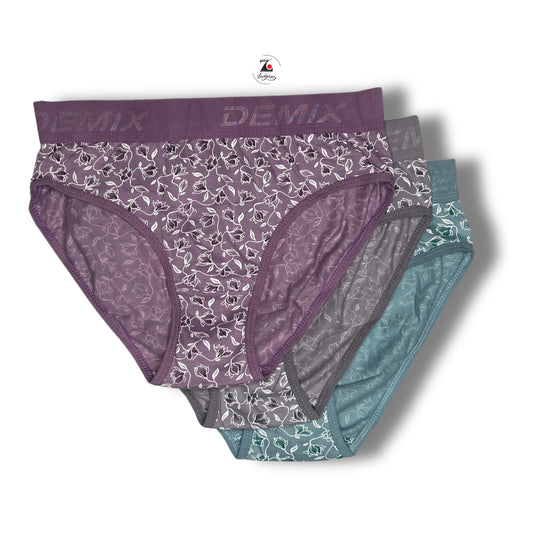 Floral Pattern Mid Waist Elastic Band Briefs Pack of 3 | Lozec Creation