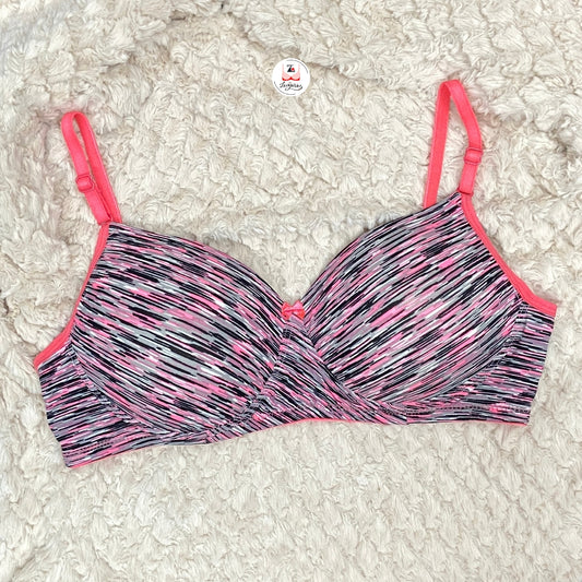 Neon Pink Line Printed Light Padded T-Shirt Brassiere