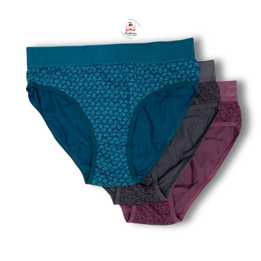 Hexagon Pattern Broad Waist Band Cotton Fabric Hipster Briefs- Pack of 3 Printed Colours
