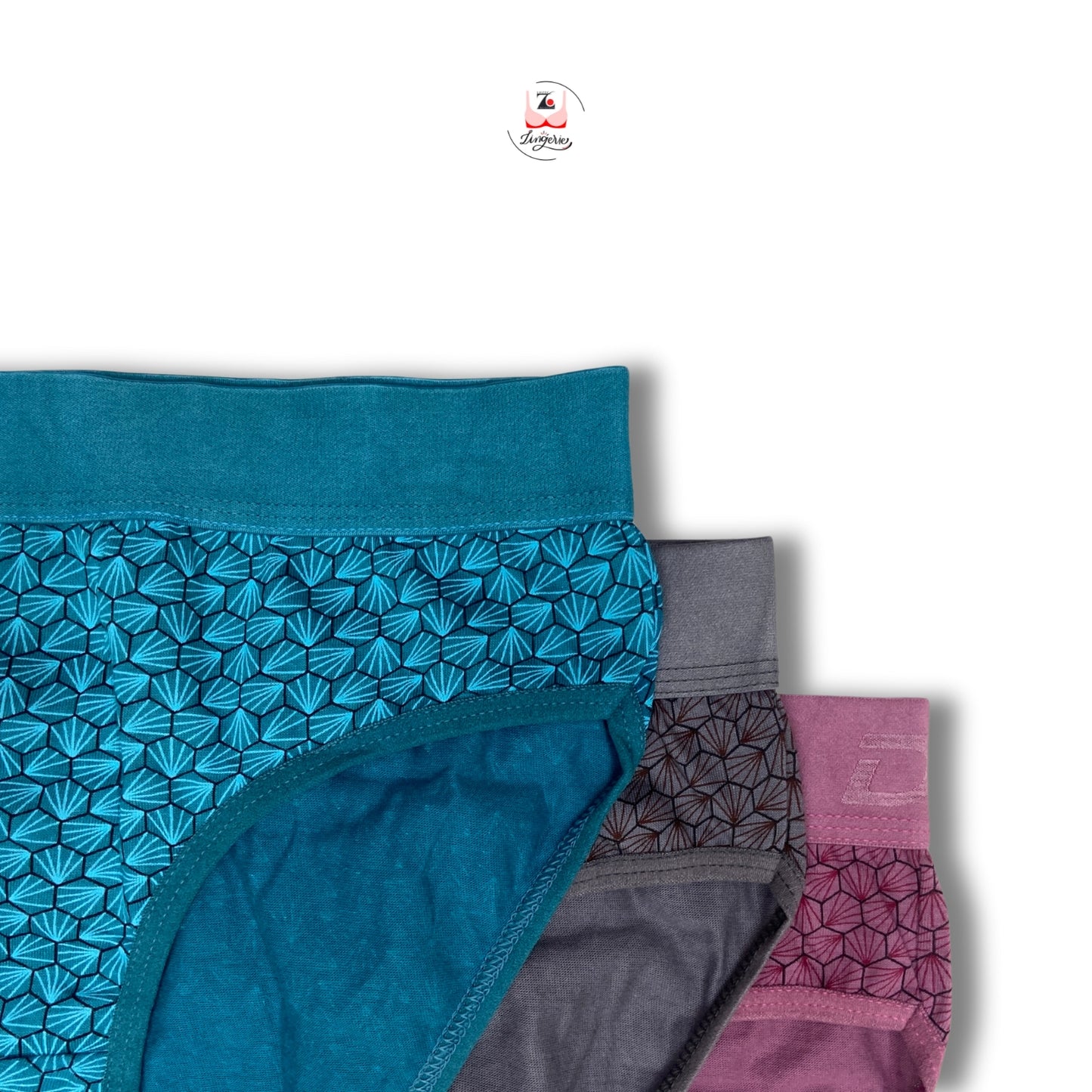 Hexagon Pattern Broad Waist Band Cotton Fabric Hipster Briefs- Pack of 3 Printed Colours