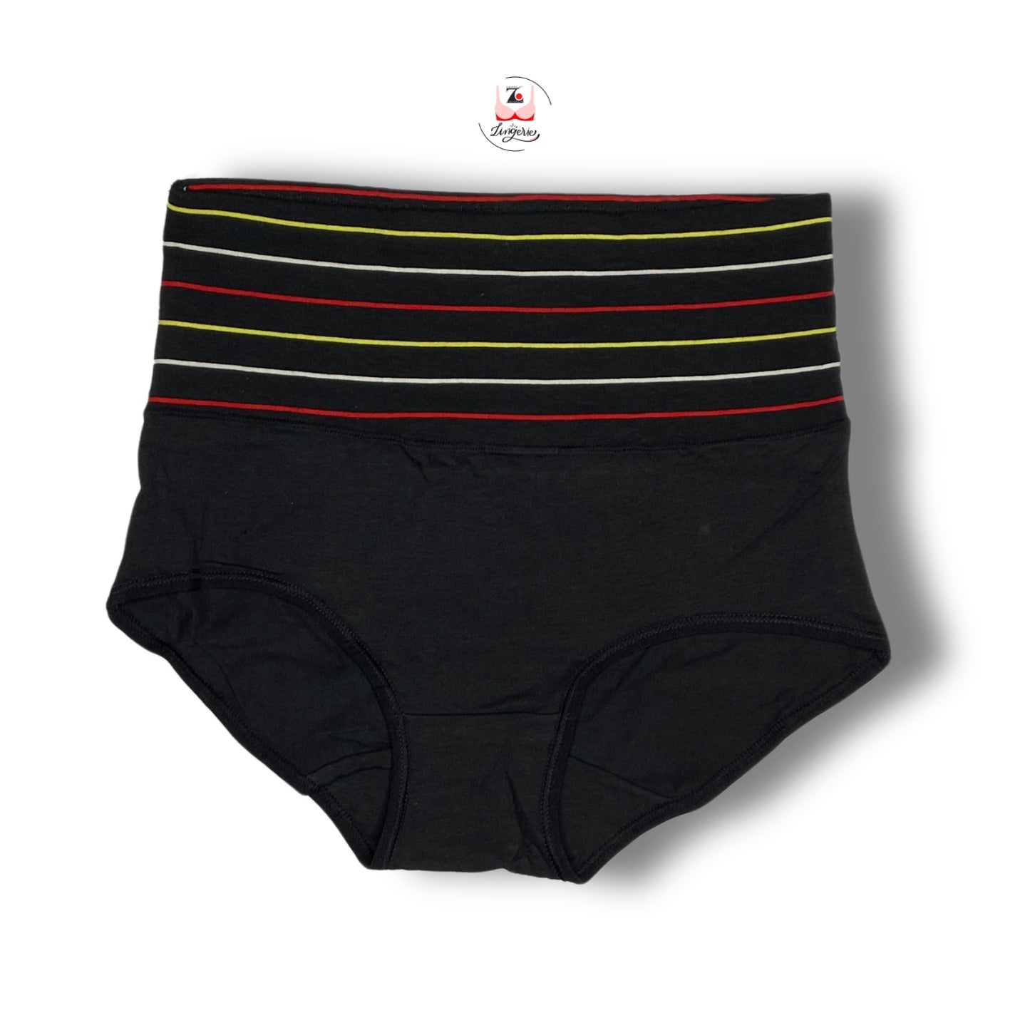 Striped High Waist Hipster Briefs Black | Lozec Creation