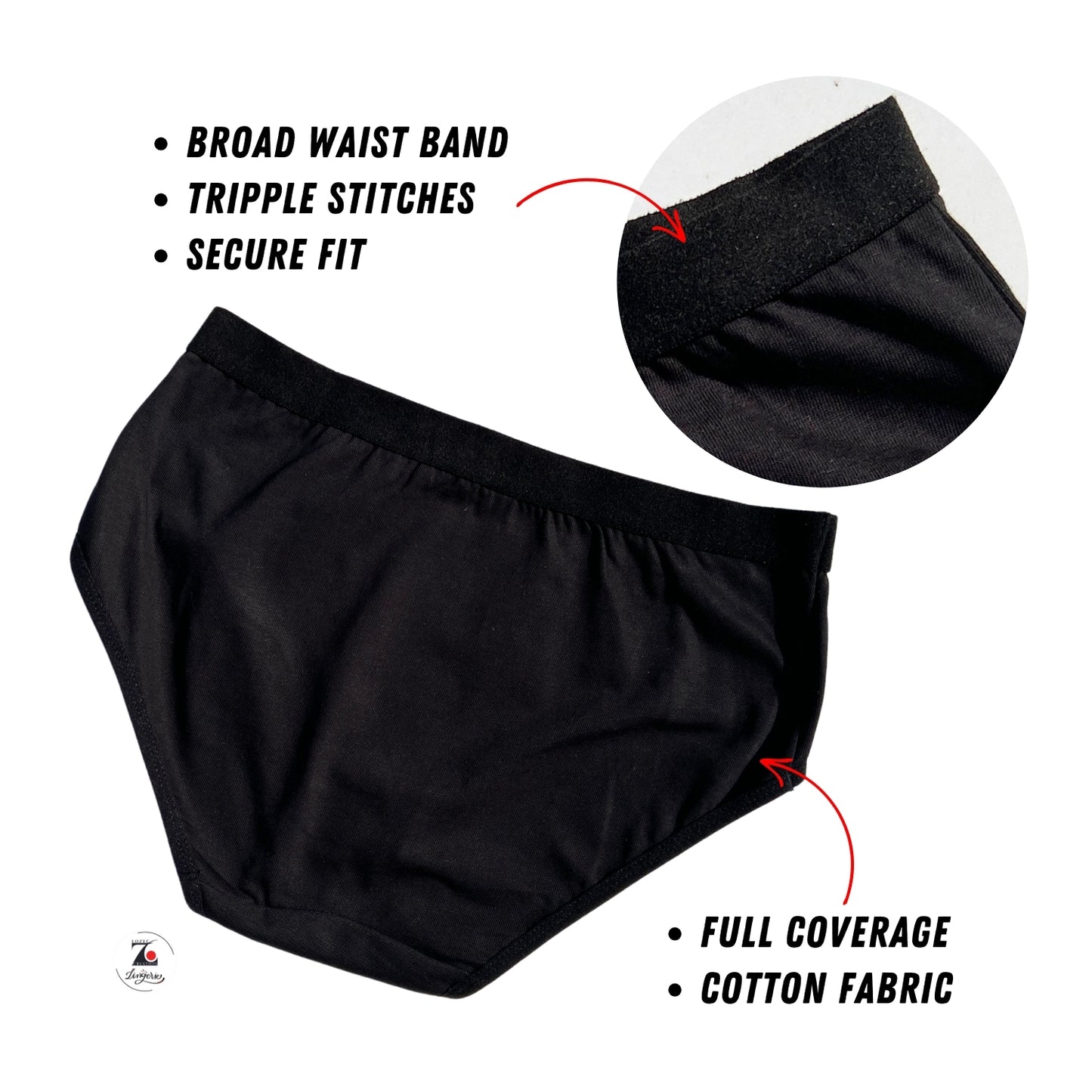 Leak-Proof Cotton Panty for Women – Full Coverage, Breathable & Soft, Secure Fit, Broad Waistband, Triple Stitched for Comfort, Hygiene & All-Day Protection | LOZEC CREATION