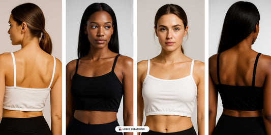 Lozec Creation® free-size camisole bra in black and white, soft cotton blend, wire-free bralette for women and teens, fits sizes XS to L
