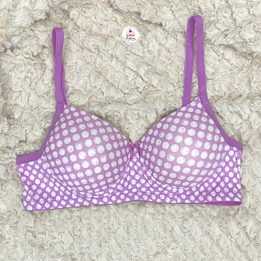 Light Purple Polka Dot Printed Light Padded T-Shirt Brassiere