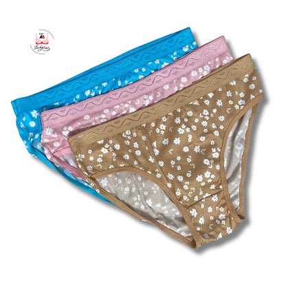 Flower Printed Cotton Lycra Briefs Pack of 3
