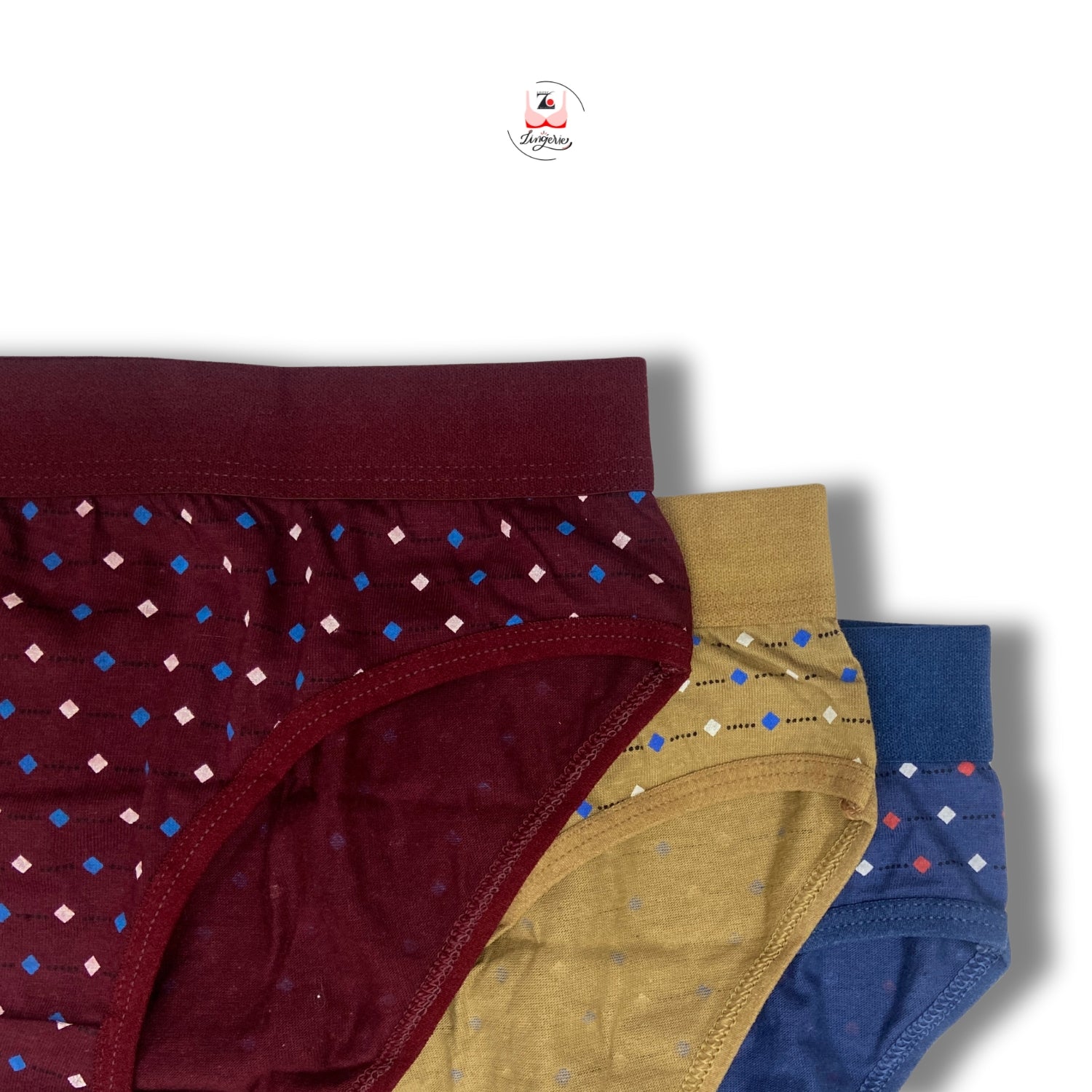Square Dot Broad Waist Band Cotton Fabric Hipster Briefs - Pack of 3 Printed Colours