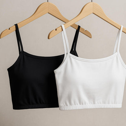 Lozec Creation free-size cotton bralette in black and white for women, fits XS to L, seamless and wire-free comfort top.
