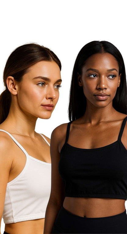 Lozec Creation free-size cotton bralette in black and white for women, fits XS to L, seamless and wire-free comfort top.