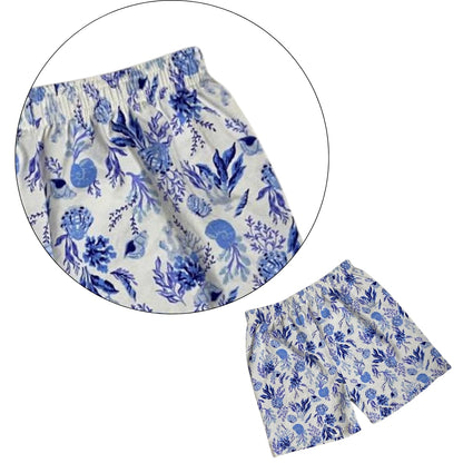 Women's Cotton Boxer Shorts with Blue Floral Print – Soft, Breathable & Stylish Loungewear | LOZEC CREATION